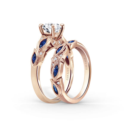 Botanical Floral Blue Sapphire Marquise Diamond Engagement Ring
