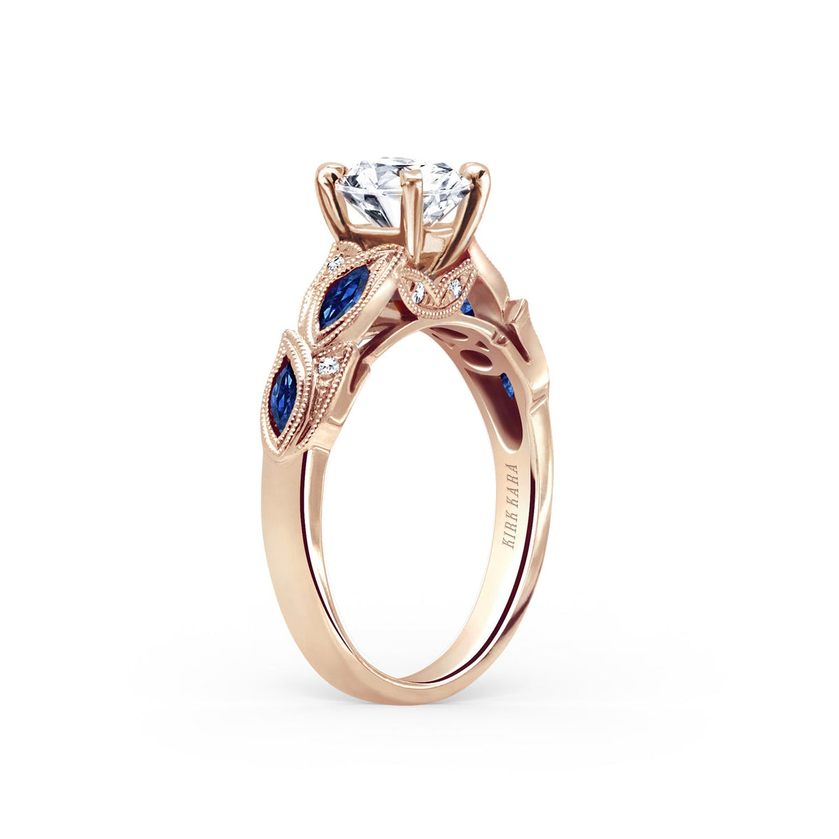 Botanical Floral Blue Sapphire Marquise Diamond Engagement Ring