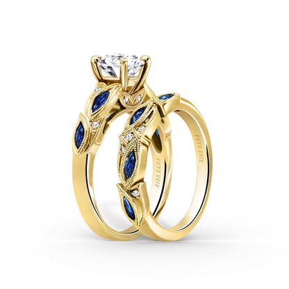 Botanical Floral Blue Sapphire Marquise Diamond Engagement Ring