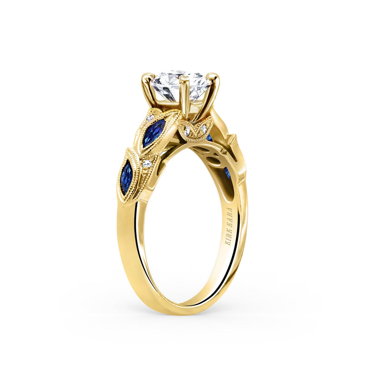 Botanical Floral Blue Sapphire Marquise Diamond Engagement Ring