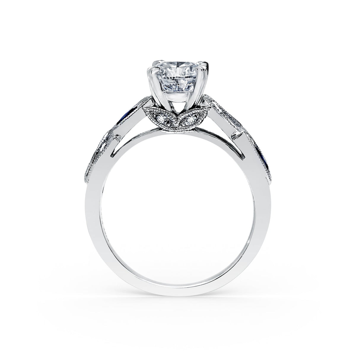 Botanical Floral Blue Sapphire Marquise Diamond Engagement Ring