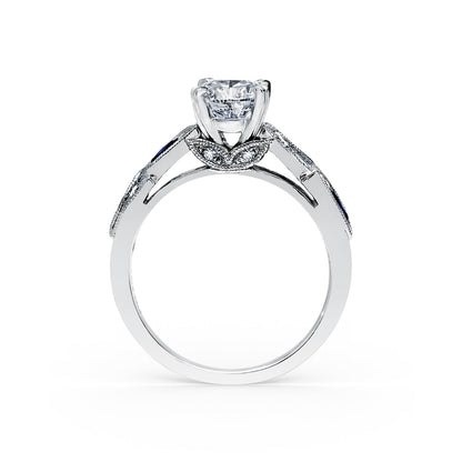 Botanical Floral Blue Sapphire Marquise Diamond Engagement Ring