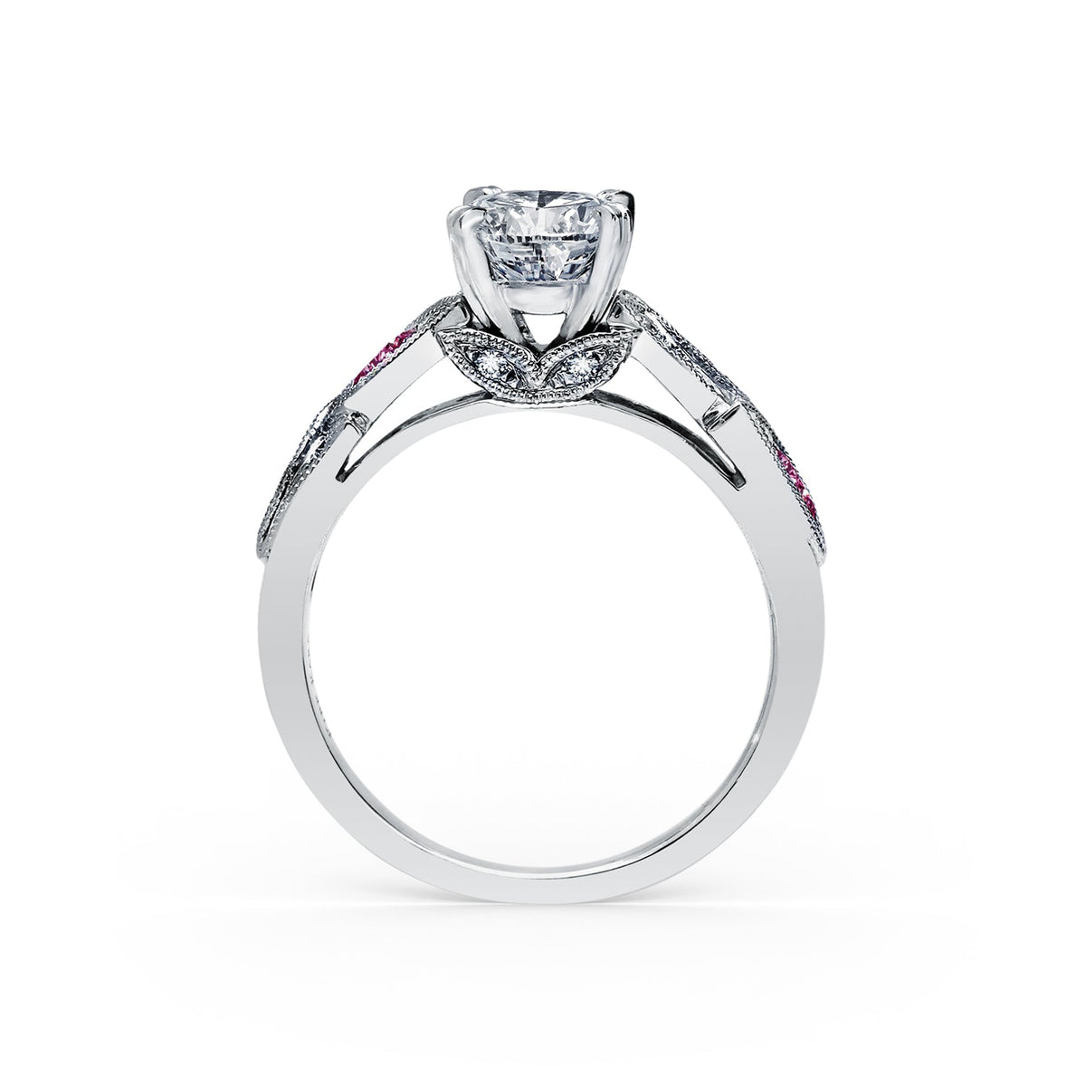 Botanical Floral Pink Sapphire Marquise Diamond Engagement Ring