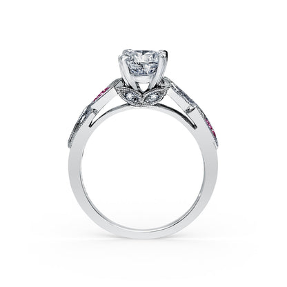 Botanical Floral Pink Sapphire Marquise Diamond Engagement Ring