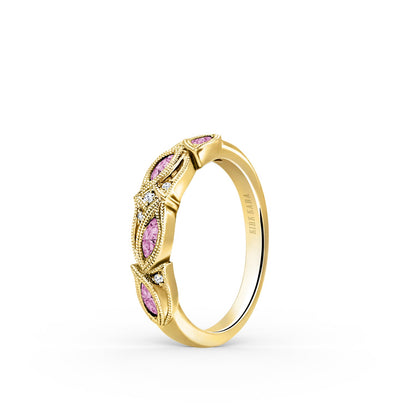 Botanical Floral Pink Sapphire Marquise Diamond Wedding Band