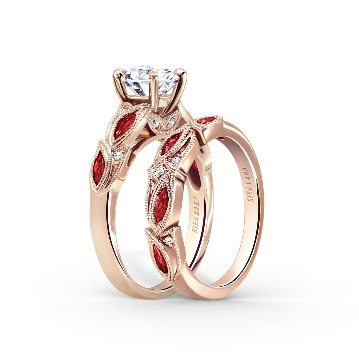 Botanical Floral Ruby Marquise Diamond Engagement Ring