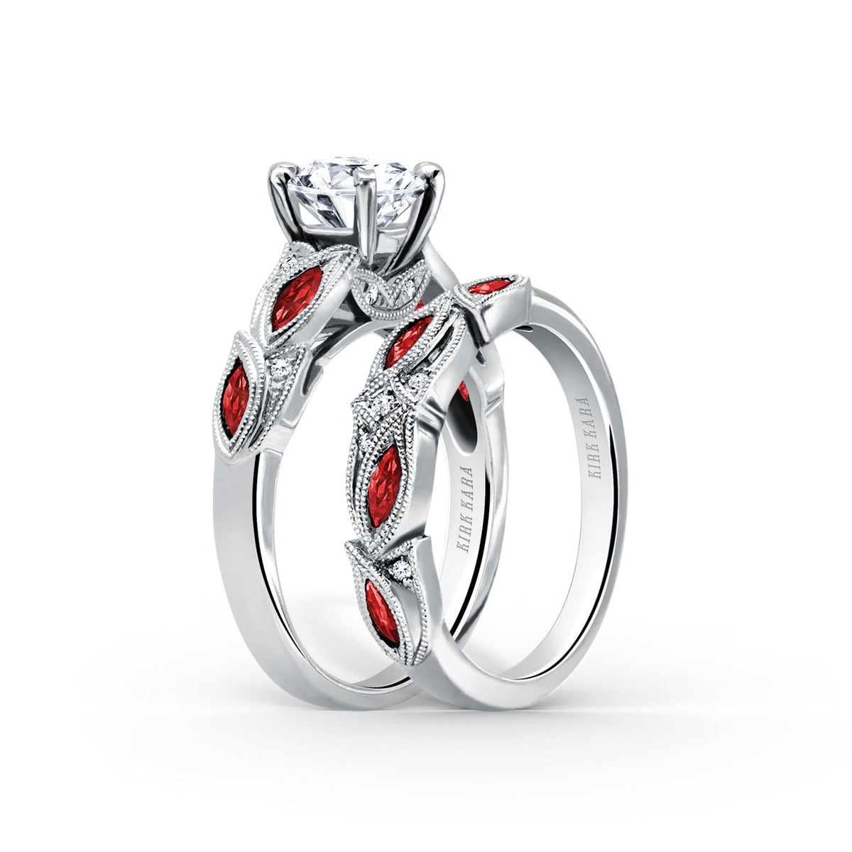 Botanical Floral Ruby Marquise Diamond Wedding Band
