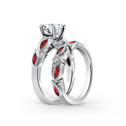 Botanical Floral Ruby Marquise Diamond Wedding Band