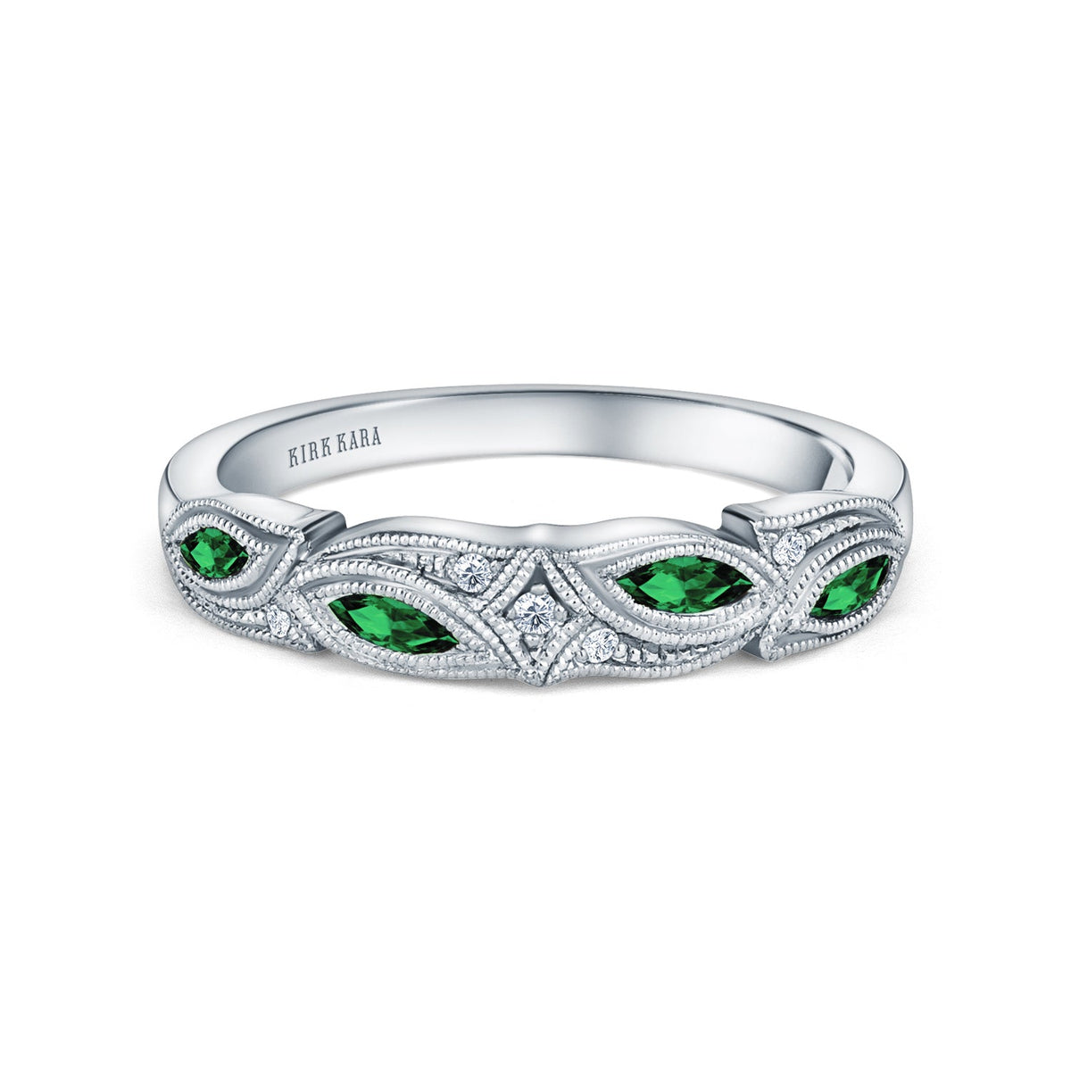 Botanical Floral Tsavorite Marquise Diamond Wedding Band
