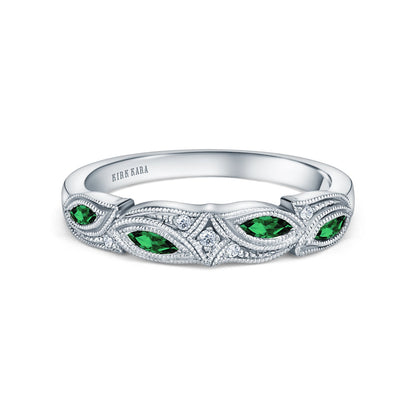 Botanical Floral Tsavorite Marquise Diamond Wedding Band