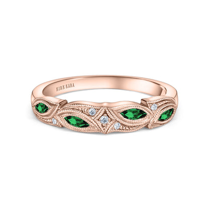 Botanical Floral Tsavorite Marquise Diamond Wedding Band