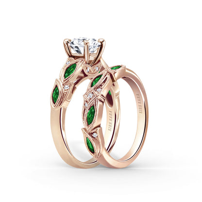 Botanical Floral Tsavorite Marquise Diamond Wedding Band