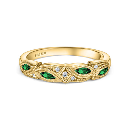 Botanical Floral Tsavorite Marquise Diamond Wedding Band