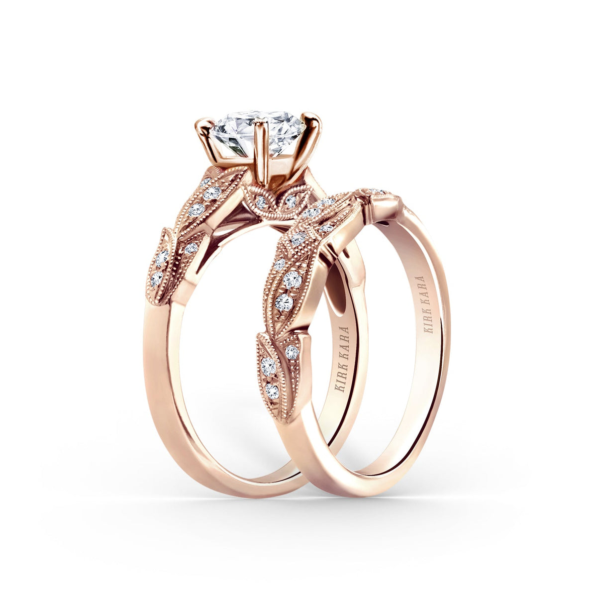 Pavé Leaf Floral Diamond Engagement Ring