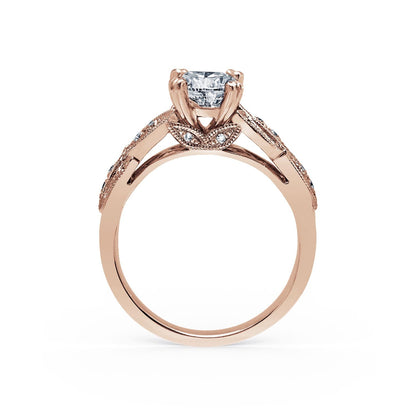Pavé Leaf Floral Diamond Engagement Ring