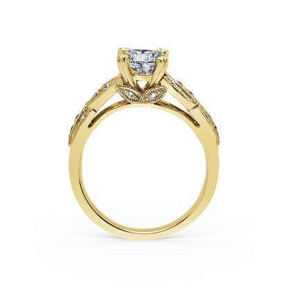 Pavé Leaf Floral Diamond Engagement Ring