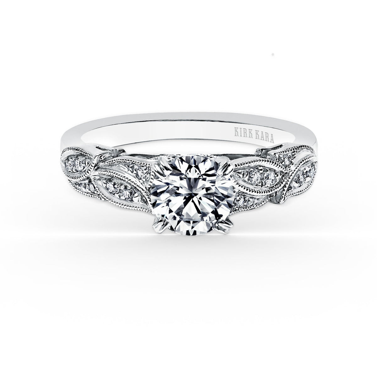 Pavé Leaf Floral Diamond Engagement Ring