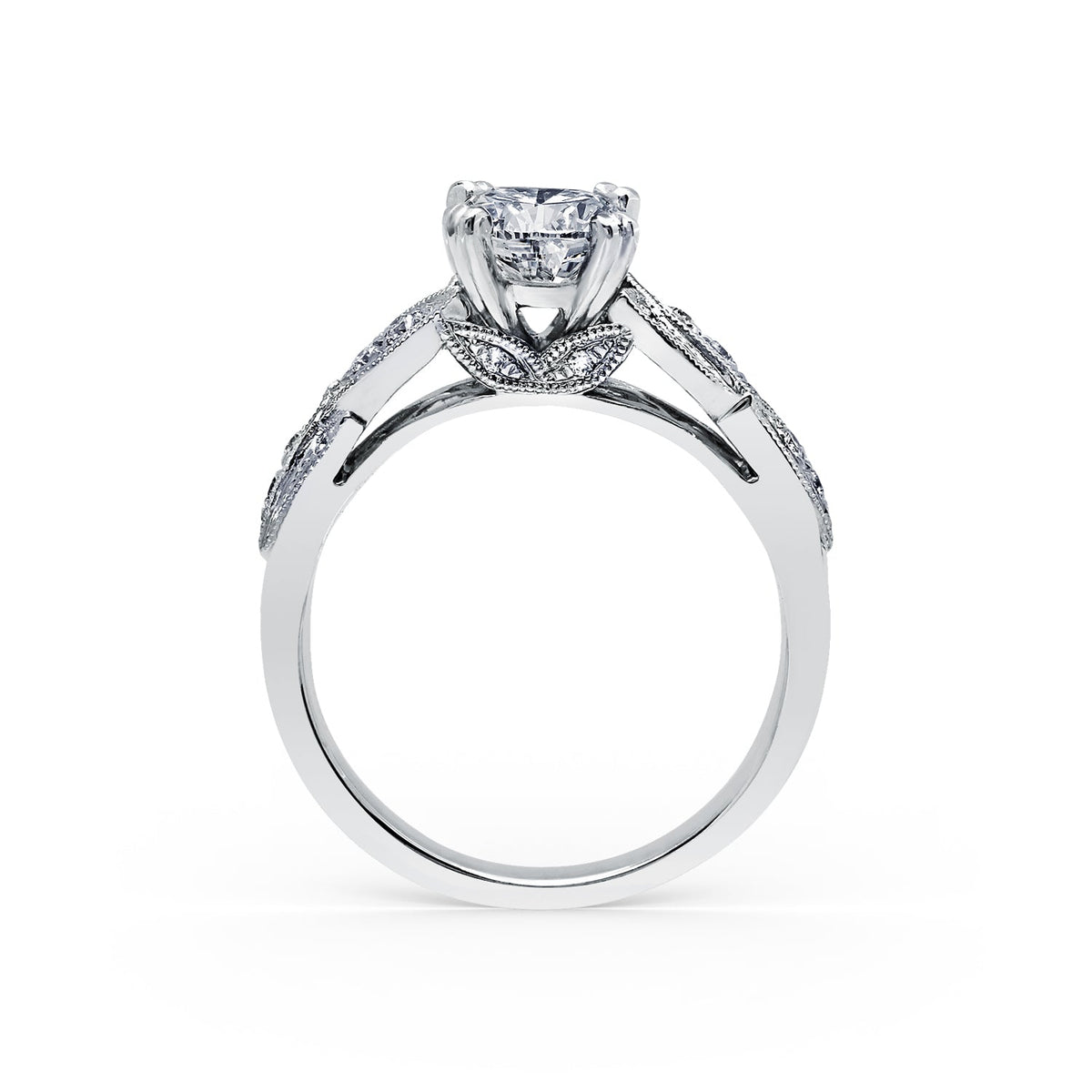 Pavé Leaf Floral Diamond Engagement Ring