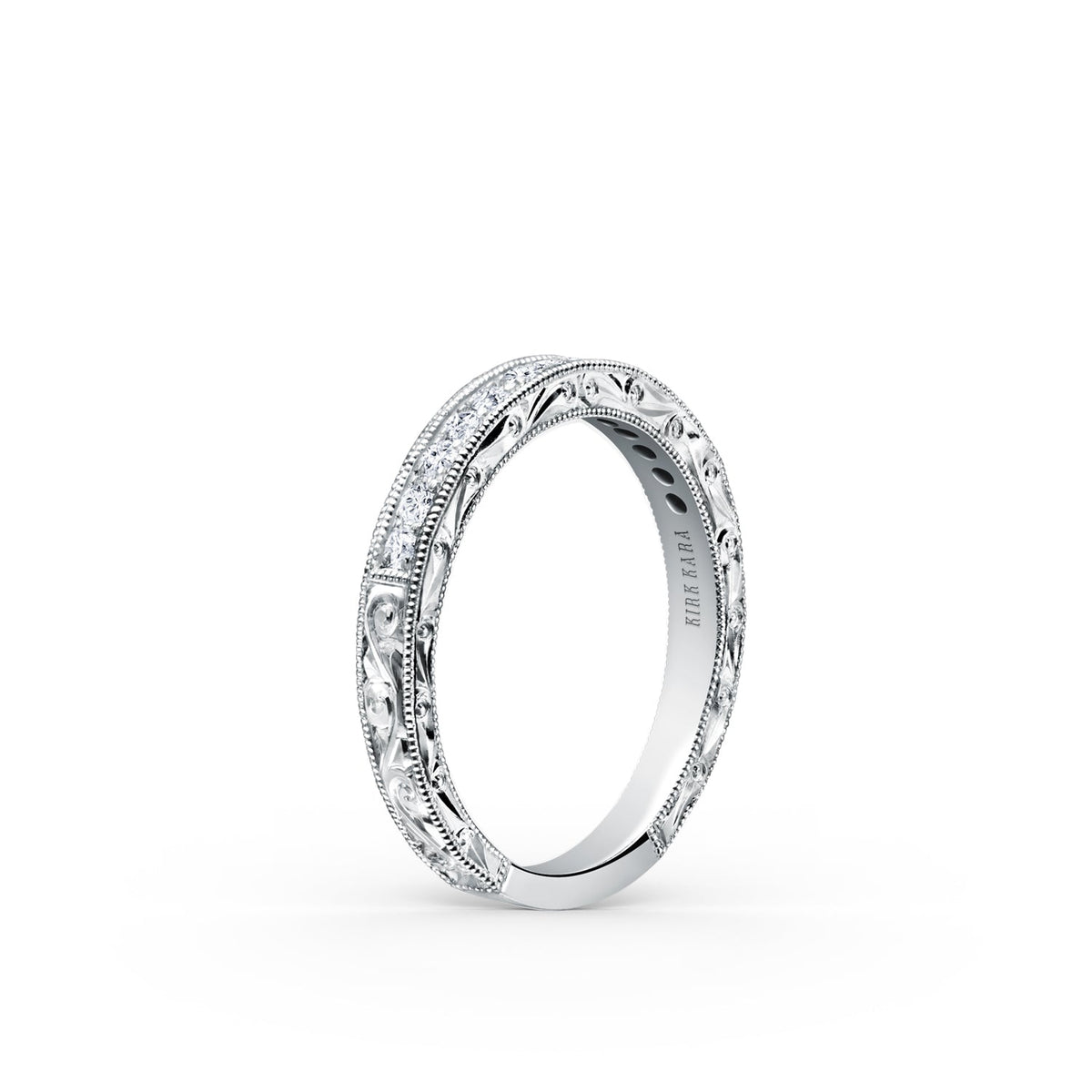 Scroll Engraved Classic Diamond Wedding Band