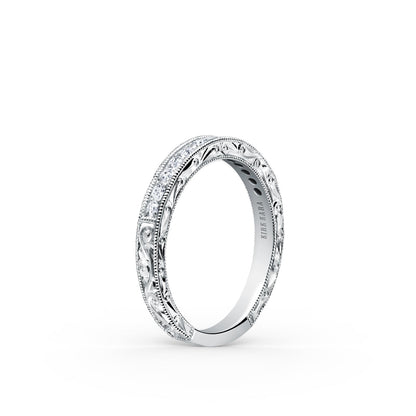 Scroll Engraved Classic Diamond Wedding Band