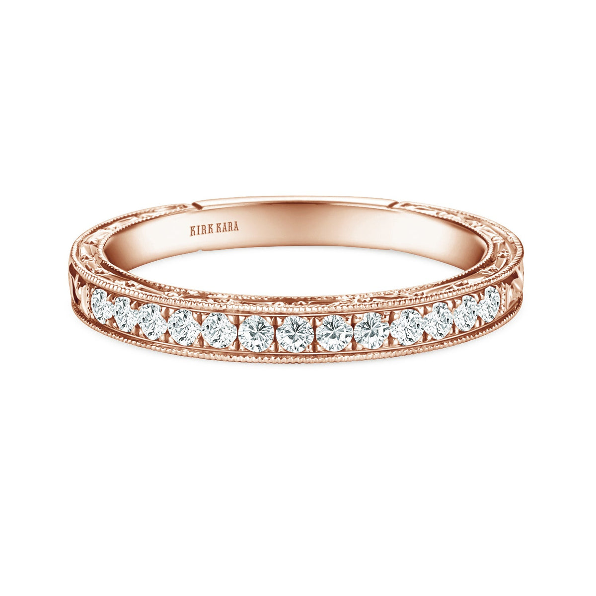 Scroll Engraved Classic Diamond Wedding Band