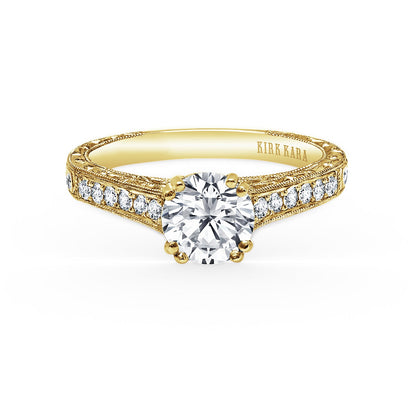 Classic Engraved Pavé Diamond Engagement Ring