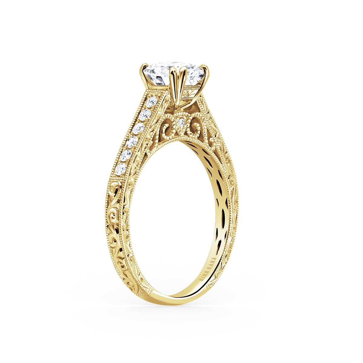 Classic Engraved Pavé Diamond Engagement Ring
