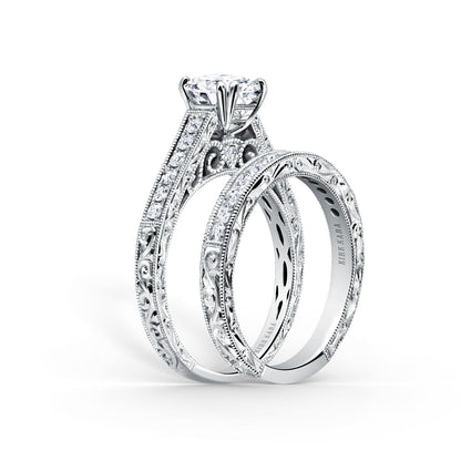 Classic Engraved Pavé Diamond Engagement Ring