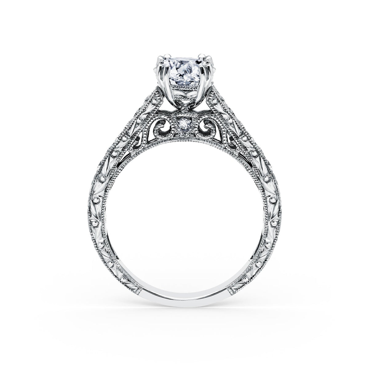 Classic Engraved Pavé Diamond Engagement Ring