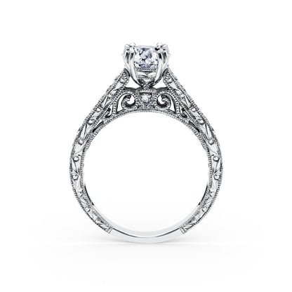 Classic Engraved Pavé Diamond Engagement Ring
