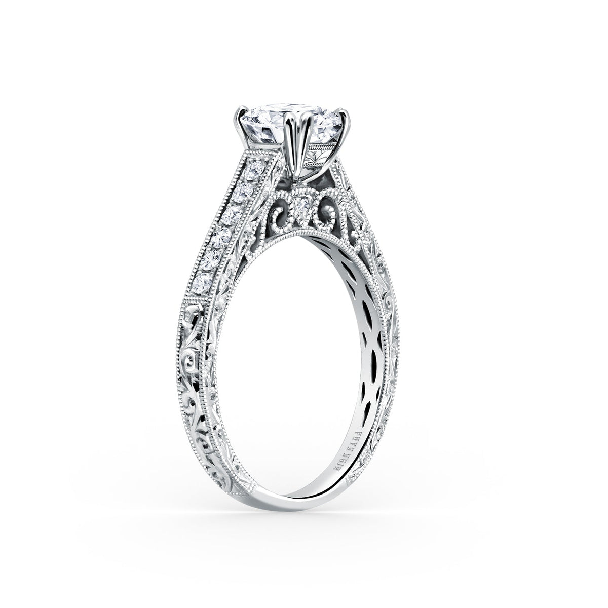 Classic Engraved Pavé Diamond Engagement Ring
