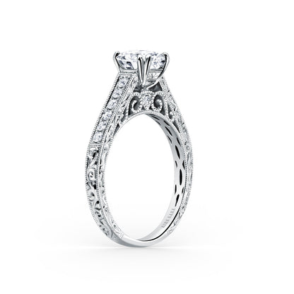 Classic Engraved Pavé Diamond Engagement Ring