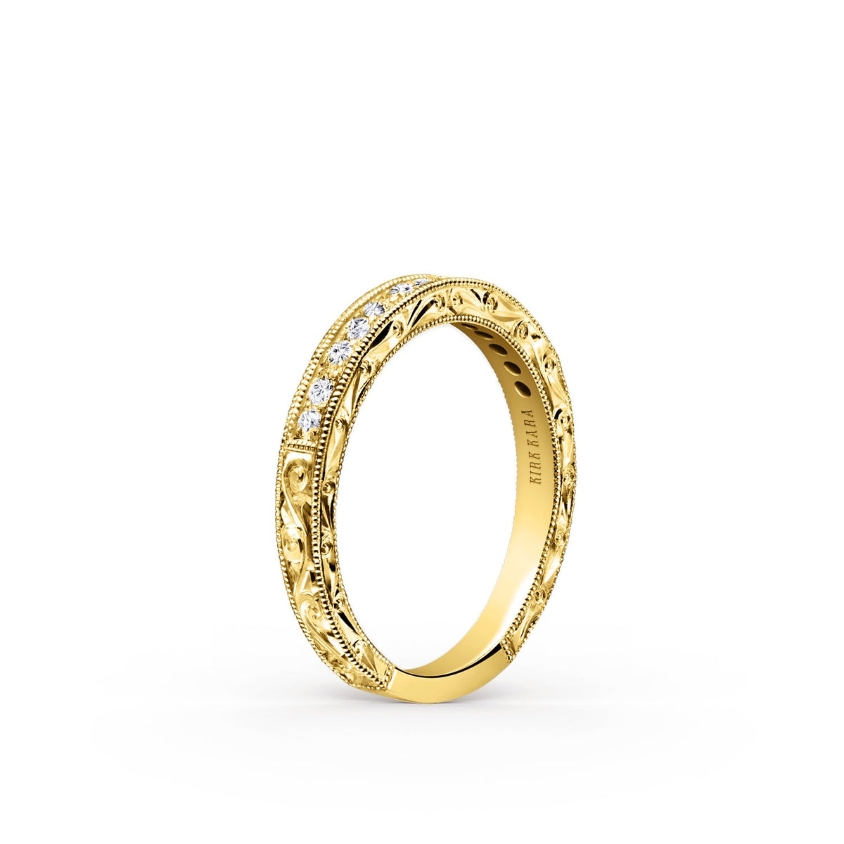 Scroll Engraved Classic Diamond Wedding Band