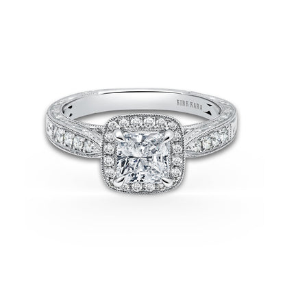 Classic Engraved Halo Diamond Engagement Ring