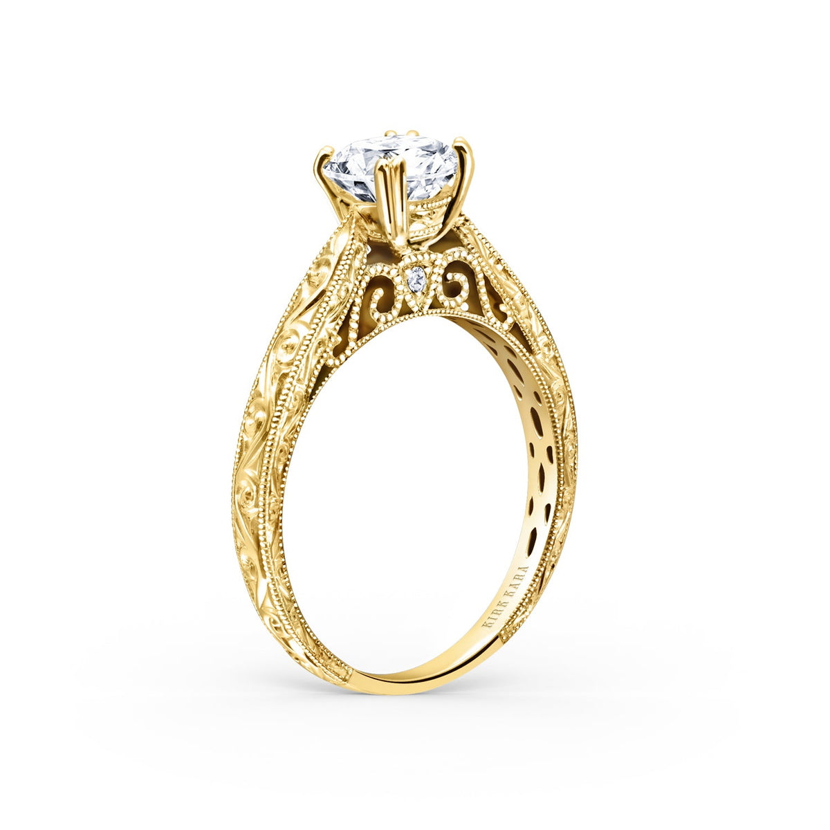 Hand Engraved Vintage Inspired Solitaire Engagement Ring