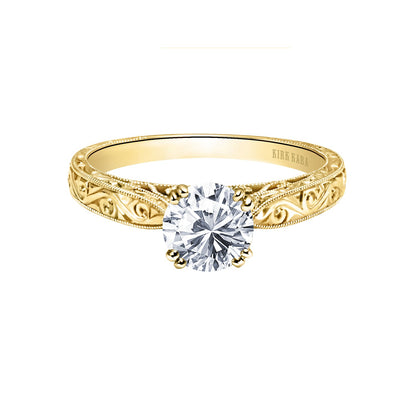 Hand Engraved Vintage Inspired Solitaire Engagement Ring