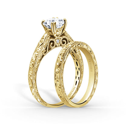 Hand Engraved Vintage Inspired Solitaire Engagement Ring