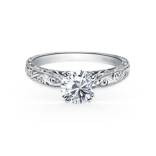 Hand Engraved Vintage Inspired Solitaire Engagement Ring