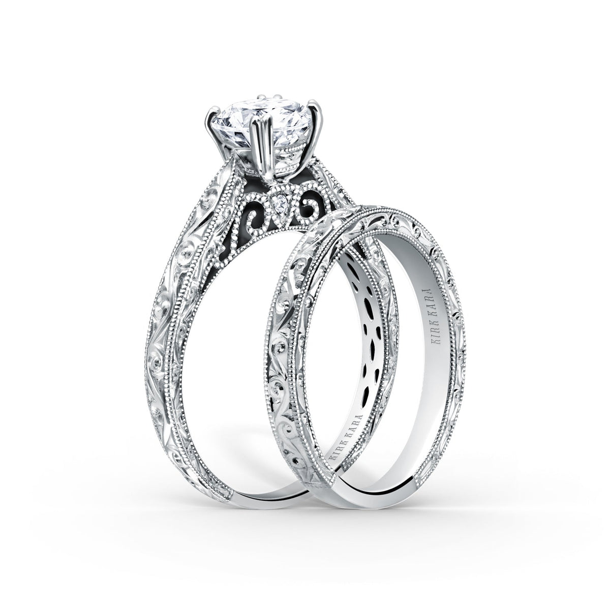 Hand Engraved Vintage Inspired Solitaire Engagement Ring