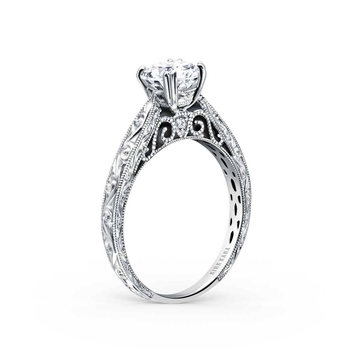 Hand Engraved Vintage Inspired Solitaire Engagement Ring