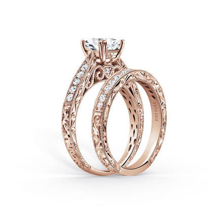 Hand Engraved Vintage Inspired Diamond Solitaire Engagement Ring