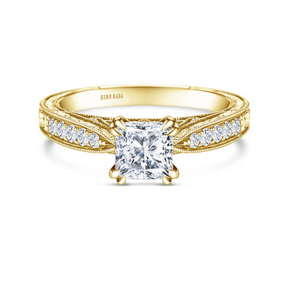 Hand Engraved Vintage Inspired Diamond Solitaire Engagement Ring