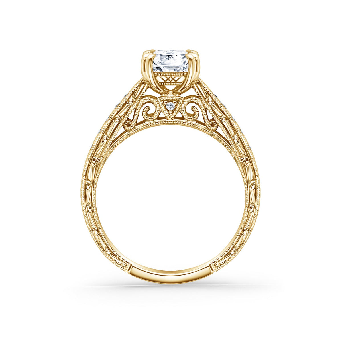 Hand Engraved Vintage Inspired Diamond Solitaire Engagement Ring