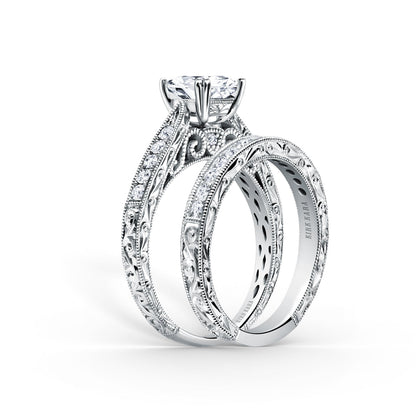 Hand Engraved Vintage Inspired Diamond Solitaire Engagement Ring