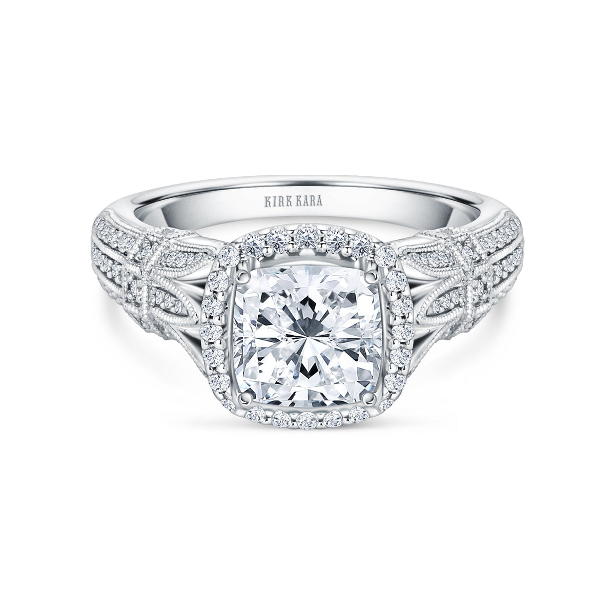 Filigree Vintage Halo Cathedral Diamond Engagement Ring