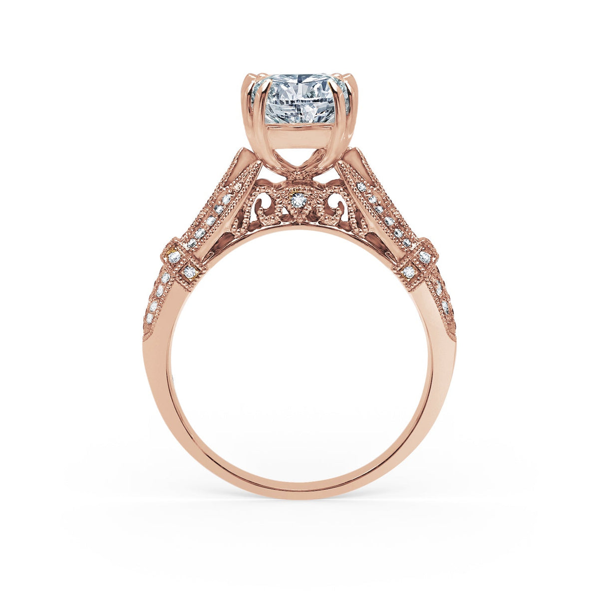 Filigree Vintage Cathedral Diamond Engagement Ring