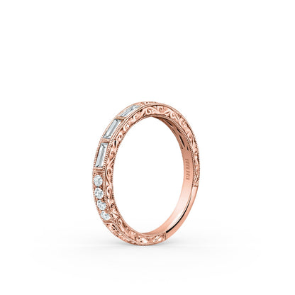 Baguette Engraved Diamond Wedding Band