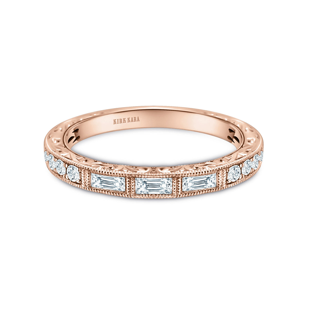 Baguette Engraved Diamond Wedding Band