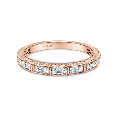 Baguette Engraved Diamond Wedding Band