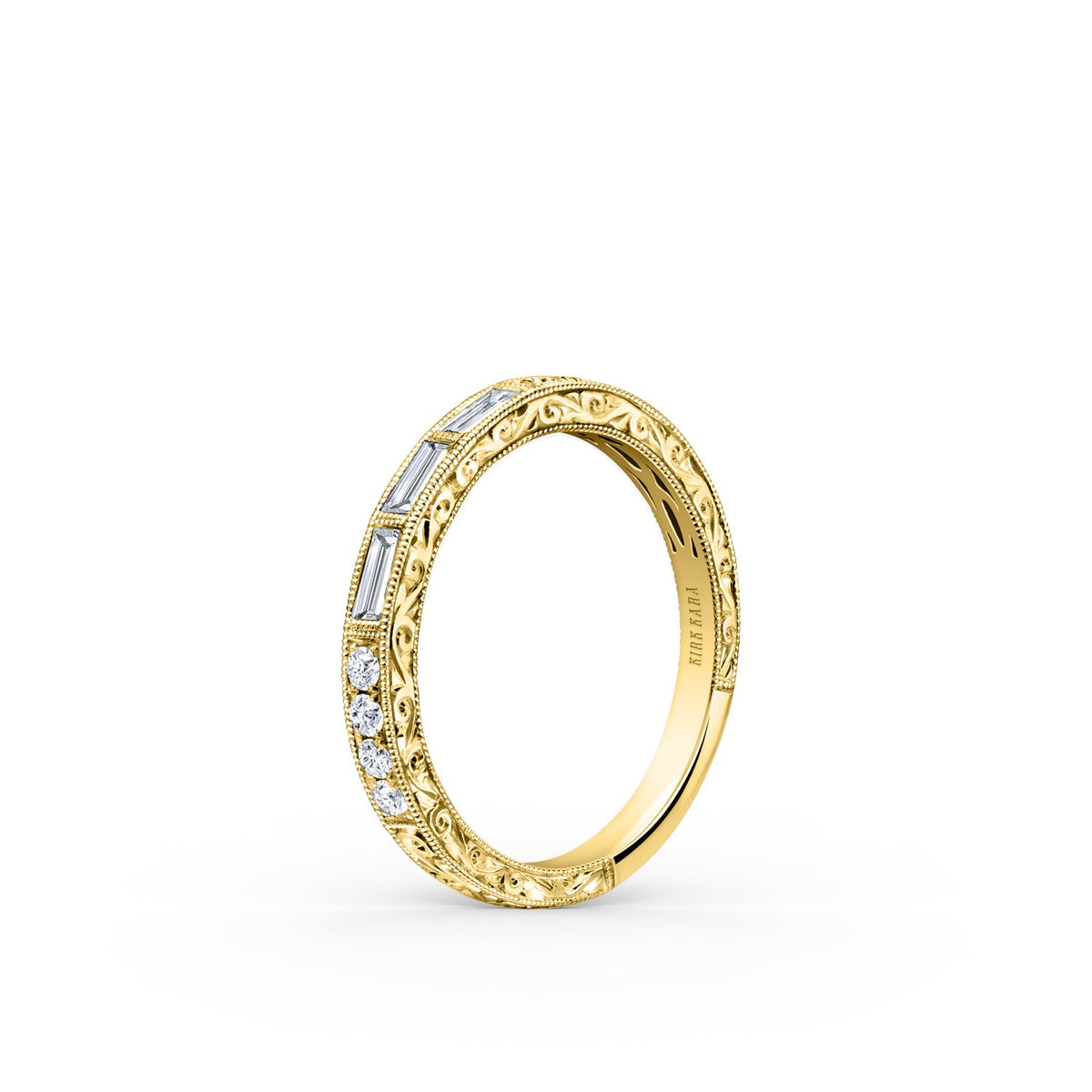 Baguette Engraved Diamond Wedding Band